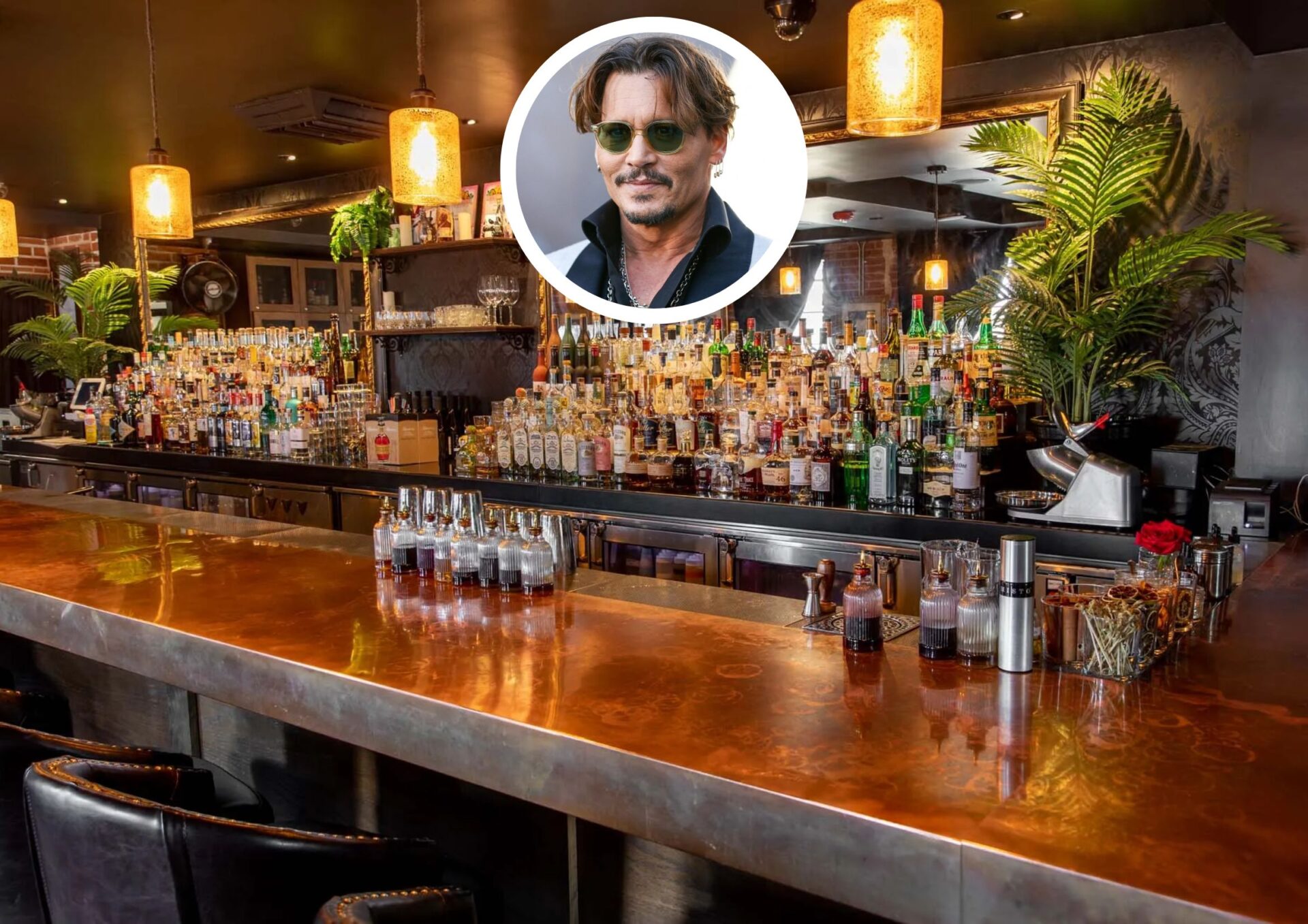 Johnny Depp Samples a Drink Behind the Bar in the Bahamas